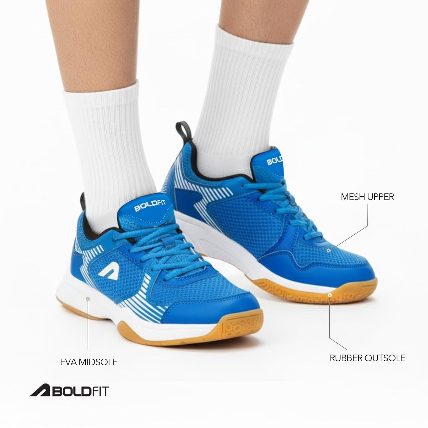 Boldfit Men's Badminton Shoes, Non-Marking, Blue, Size 10 UK (X-Narrow)
