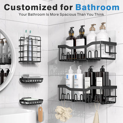 EUDELE Shower Caddy 5 Pack, Adhesive Bathroom Organizer, Large Capacity, Rustproof Stainless Steel, Shower Shelves
