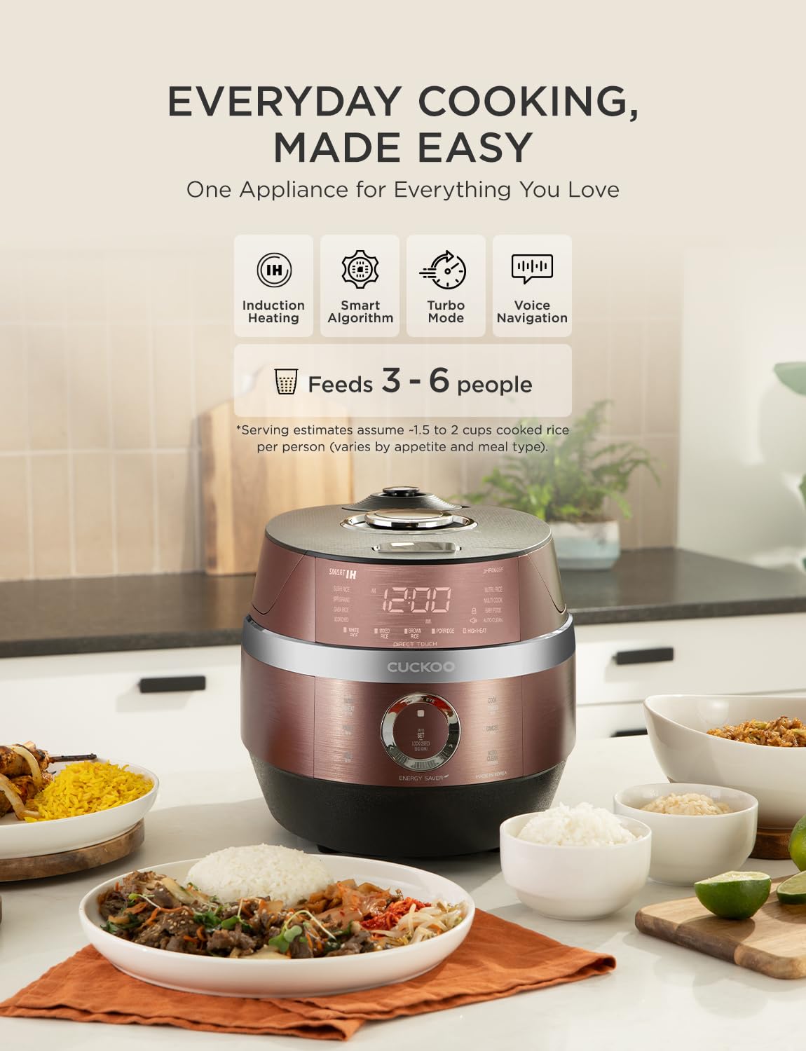 CUCKOO CRP-JHR0609F | 6-Cup (Uncooked) Induction Heating Pressure Rice Cooker | 13 Menu Options, Auto-Clean, Voice Guide, Made in Korea | Copper
