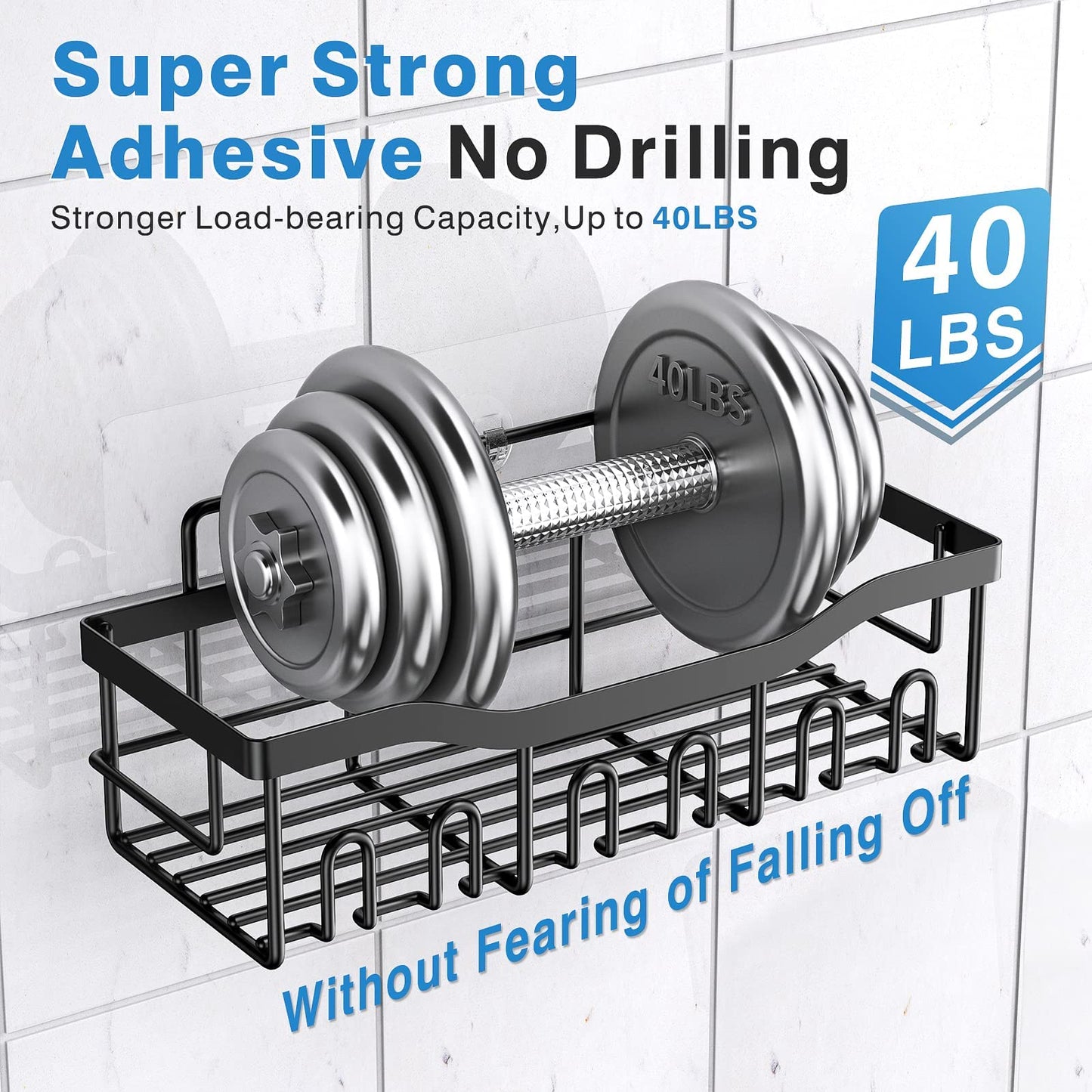 EUDELE Shower Caddy 5 Pack, Adhesive Bathroom Organizer, Large Capacity, Rustproof Stainless Steel, Shower Shelves