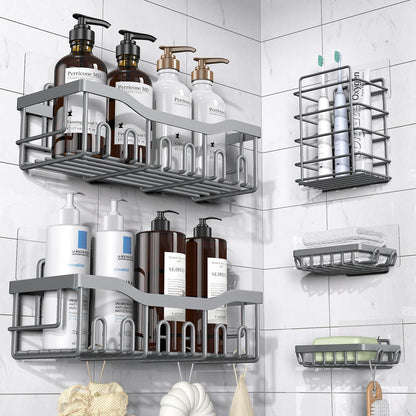 EUDELE Shower Caddy 5 Pack, Adhesive Bathroom Organizer, Large Capacity, Rustproof Stainless Steel, Shower Shelves