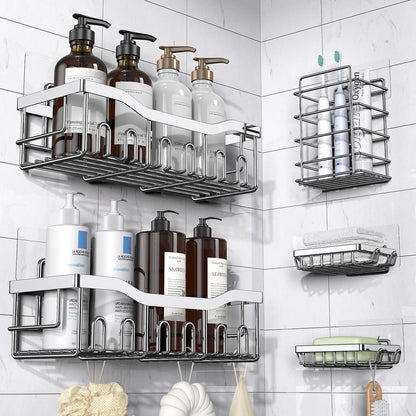 EUDELE Shower Caddy 5 Pack, Adhesive Bathroom Organizer, Large Capacity, Rustproof Stainless Steel, Shower Shelves