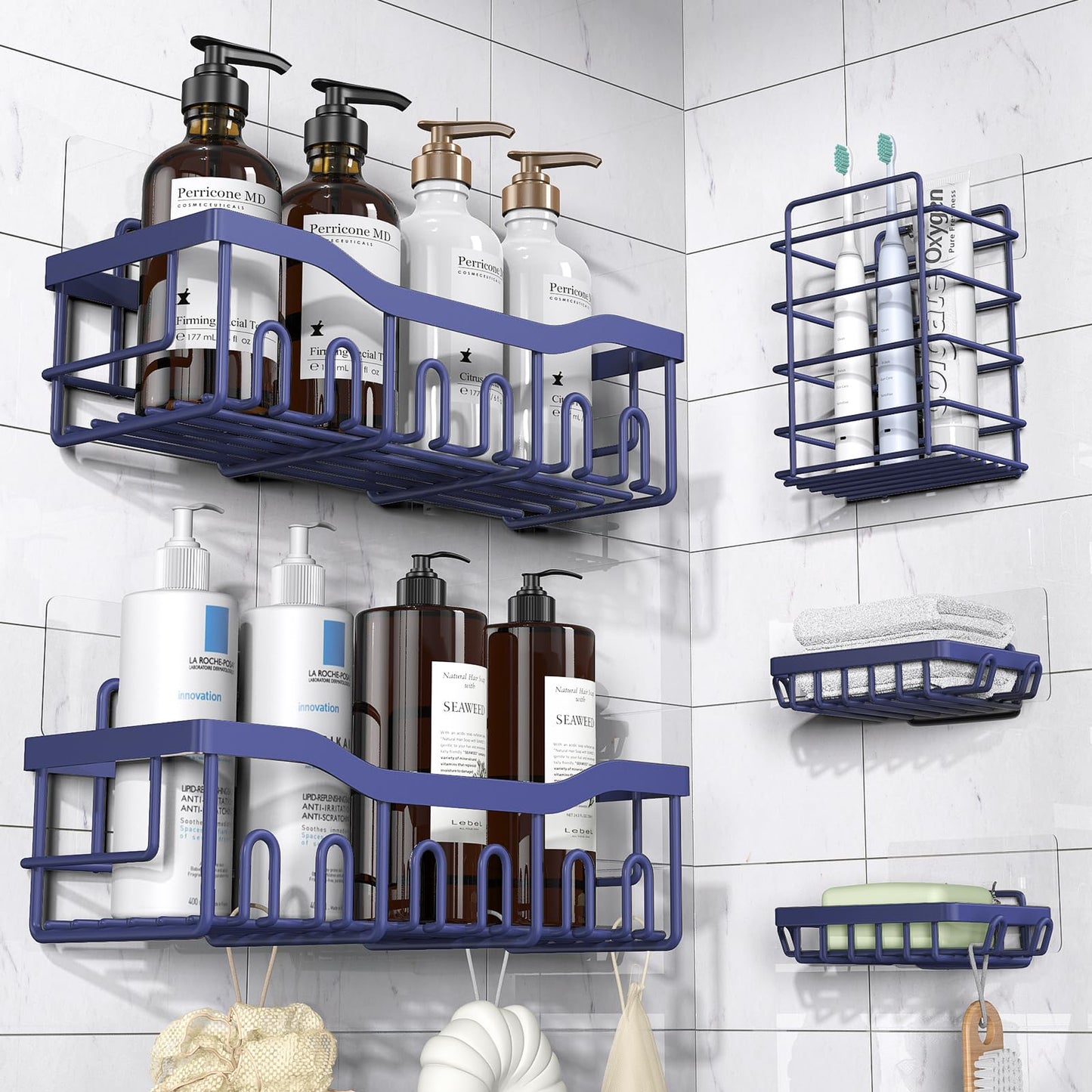 EUDELE Shower Caddy 5 Pack, Adhesive Bathroom Organizer, Large Capacity, Rustproof Stainless Steel, Shower Shelves