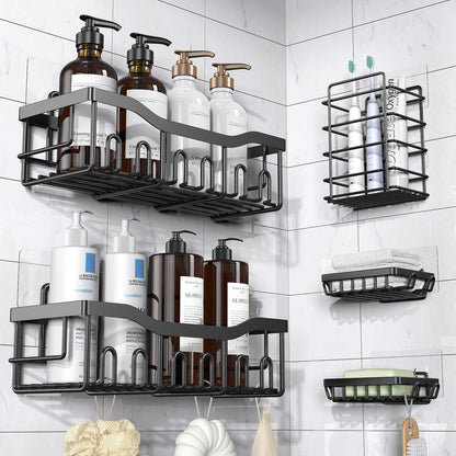 EUDELE Shower Caddy 5 Pack, Adhesive Bathroom Organizer, Large Capacity, Rustproof Stainless Steel, Shower Shelves