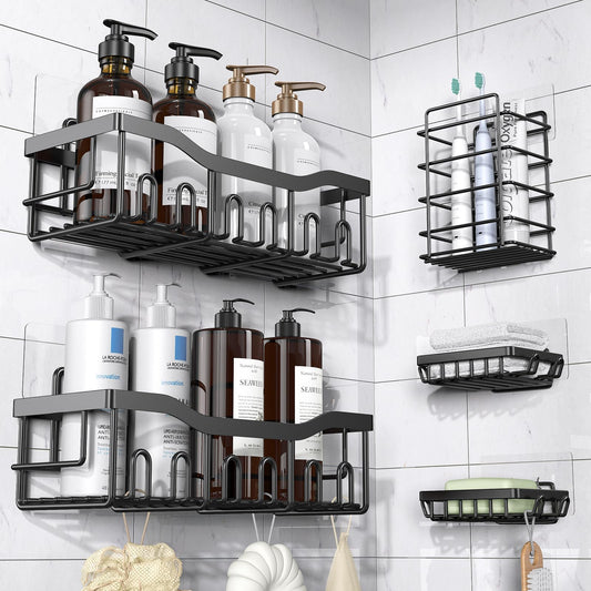 EUDELE Shower Caddy 5 Pack, Adhesive Bathroom Organizer, Large Capacity, Rustproof Stainless Steel, Shower Shelves