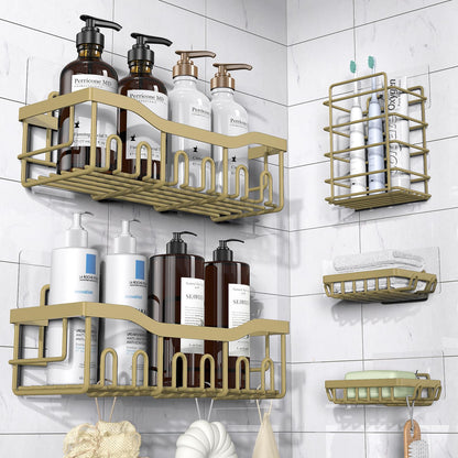 EUDELE Shower Caddy 5 Pack, Adhesive Bathroom Organizer, Large Capacity, Rustproof Stainless Steel, Shower Shelves