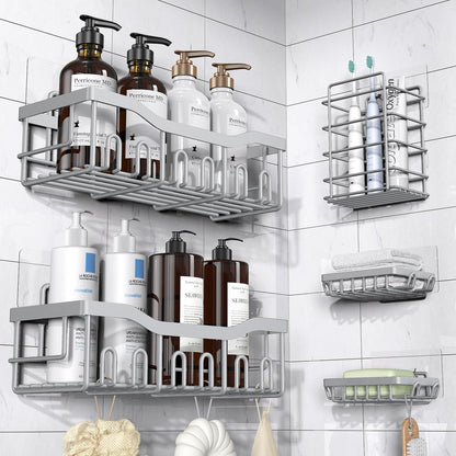 EUDELE Shower Caddy 5 Pack, Adhesive Bathroom Organizer, Large Capacity, Rustproof Stainless Steel, Shower Shelves