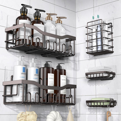 EUDELE Shower Caddy 5 Pack, Adhesive Bathroom Organizer, Large Capacity, Rustproof Stainless Steel, Shower Shelves