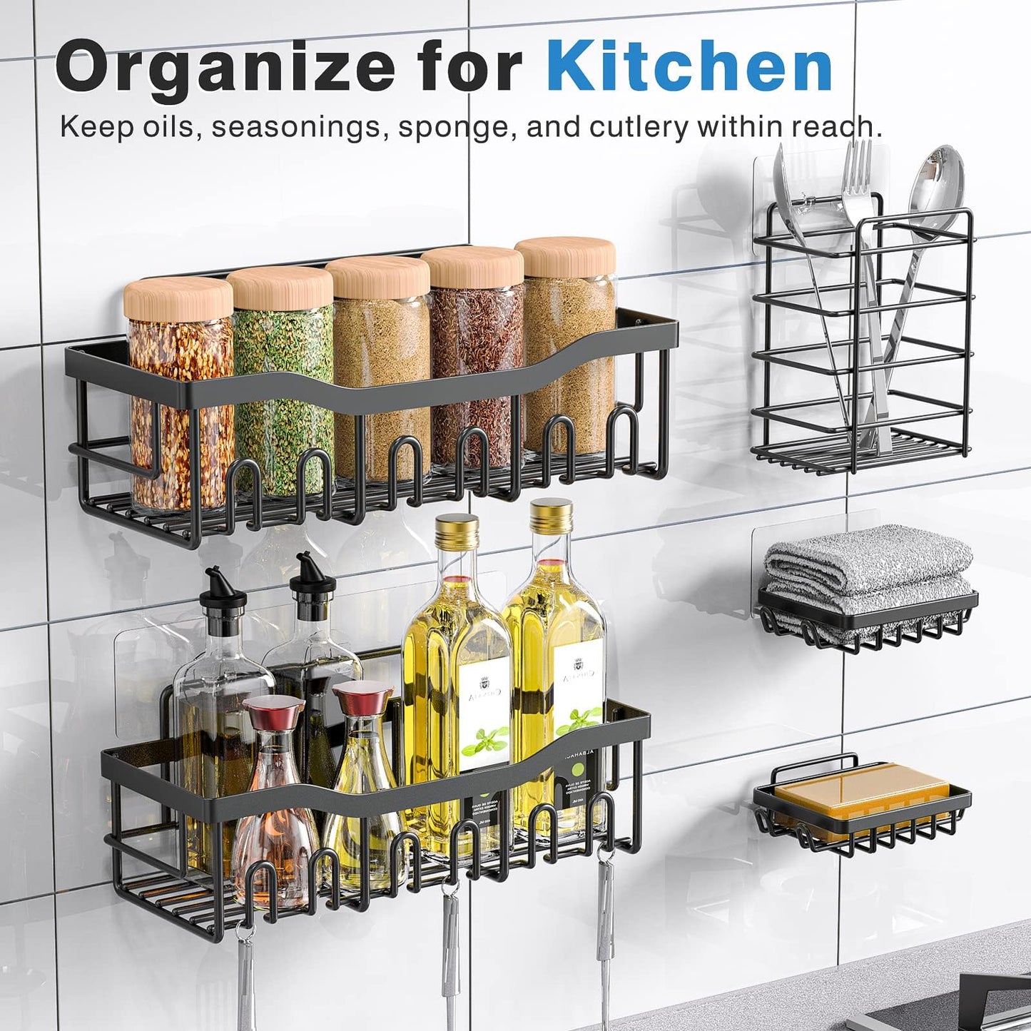 EUDELE Shower Caddy 5 Pack, Adhesive Bathroom Organizer, Large Capacity, Rustproof Stainless Steel, Shower Shelves